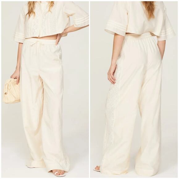 Jason Wu Cream Cotton Silk Lace Detail Drawstring Pants Size M - Picture 8 of 8